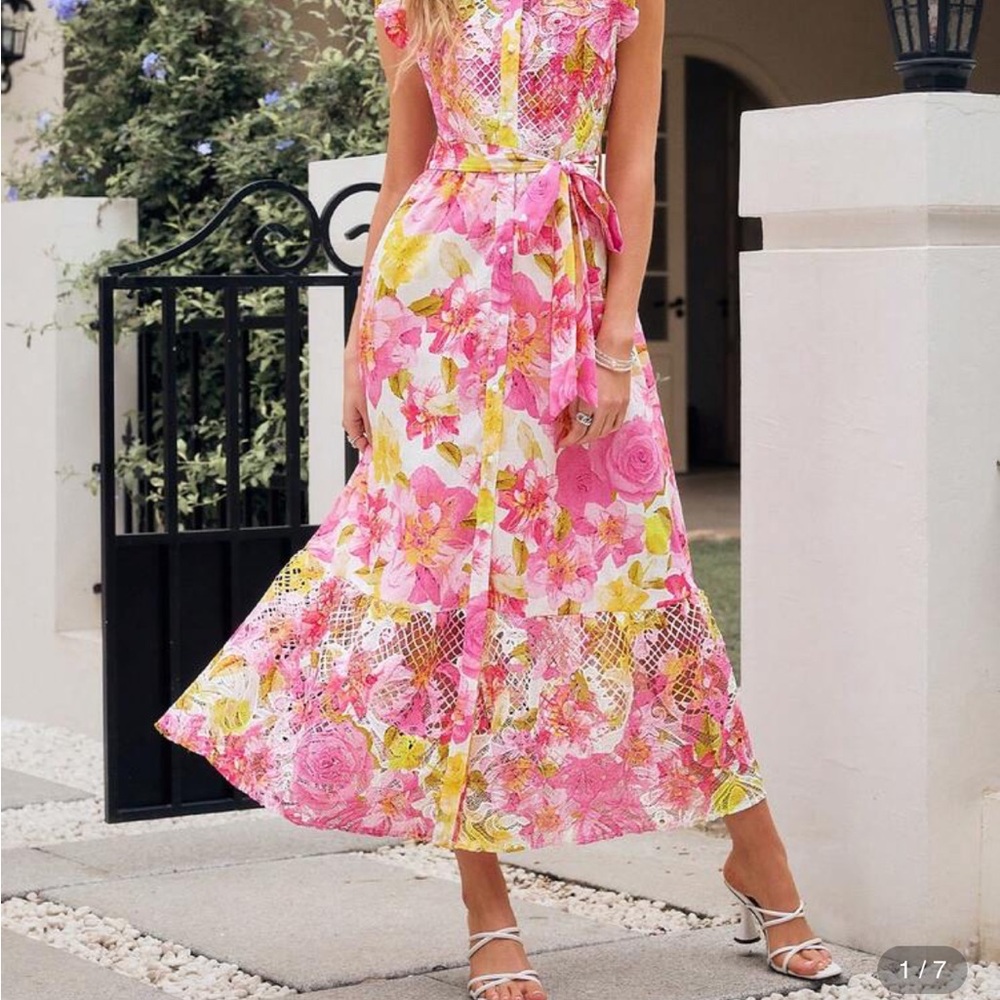 Floral Lace Button-Up Dress